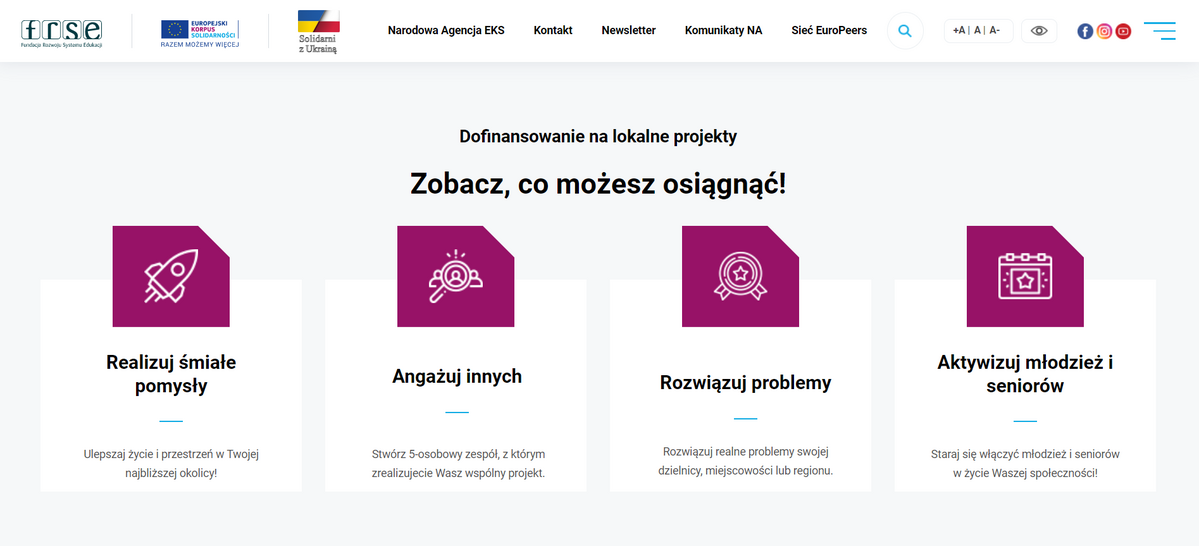 strona startowa projektów solidarności Europejskiego Korpusu Solidarności